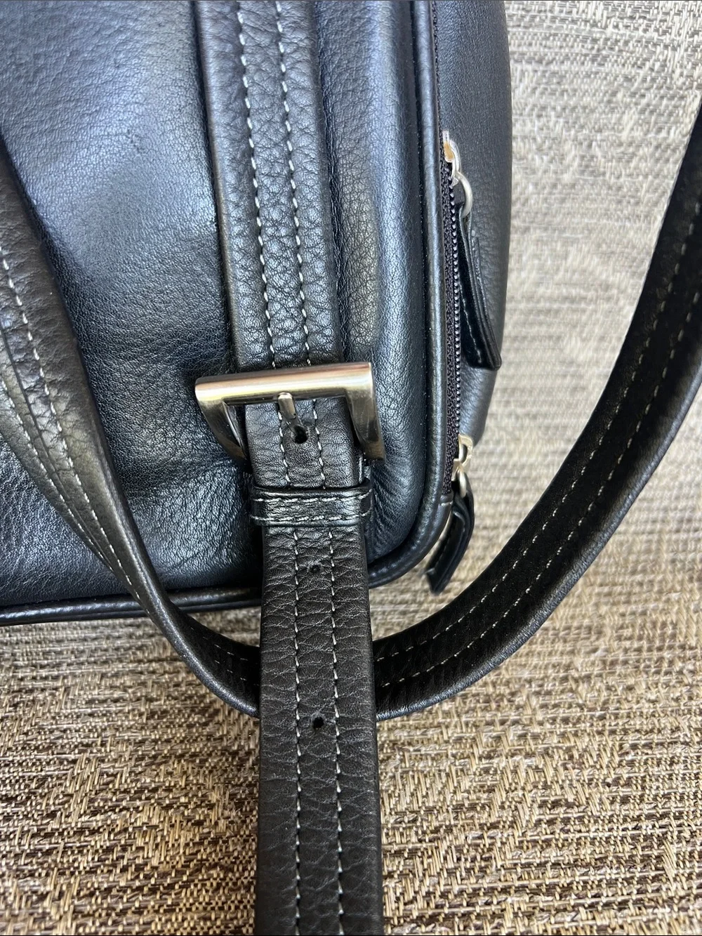 Tignanello Black Leather Backpack with pockets